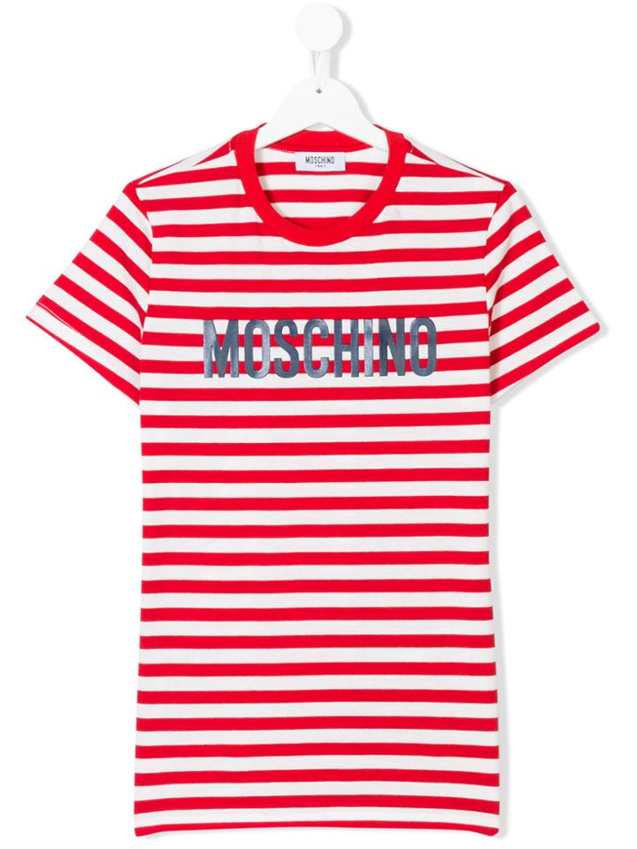 Moschino Kids Striped Logo T-shirt - Red