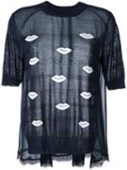 Muveil Lips Motif Knit T-shirt, Women's, Size: 38, Blue, Cotton/acetate