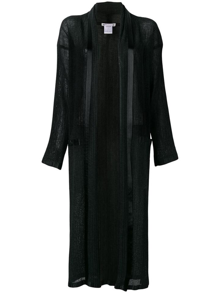 Issey Miyake Vintage Long Pleated Open Front Jacket - Black