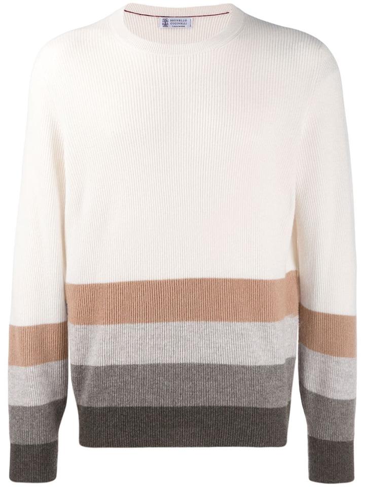 Brunello Cucinelli Striped Detail Jumper - Neutrals