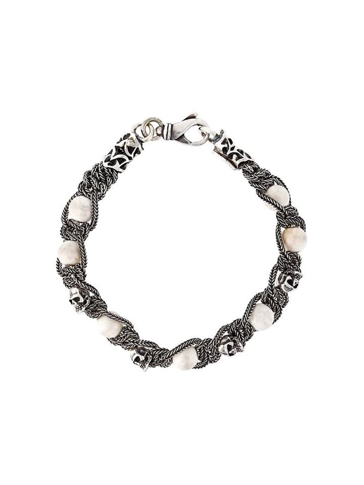 Emanuele Bicocchi Skull Bead Bracelet, Men's, Size: L, Metallic, Metal Other/plastic