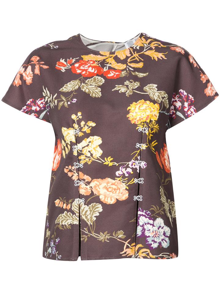 Rosie Assoulin Floral Button Top - Brown