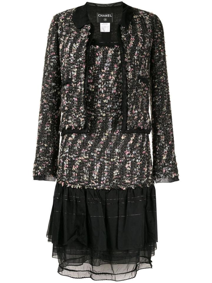 Chanel Pre-owned Ruffled Details Tweed Jacket And Dress Set - Black