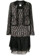 Chanel Pre-owned Ruffled Details Tweed Jacket And Dress Set - Black