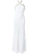 Roberto Cavalli Embroidered Halterneck Long Dress, Size: 42, White, Viscose/spandex/elastane/silk