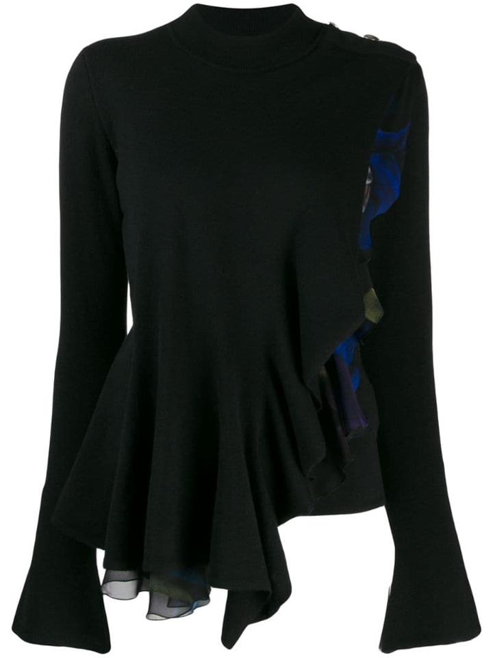 Roberto Cavalli Draped Asymmetric Long-sleeved Top - Black