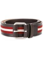 Bally Stripe Panel Belt, Men's, Size: 90, Red, Cotton/calf Leather