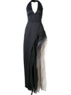 Halston Heritage Ruffled Gown, Women's, Size: 10, Black, Polyester