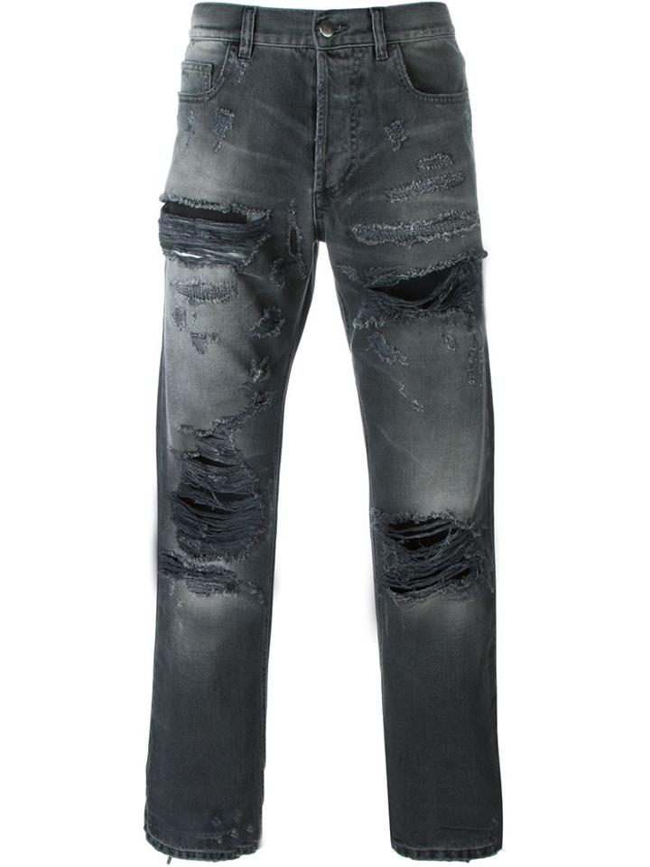 Faith Connexion Distressed Straight Leg Jeans, Men's, Size: 31, Grey, Cotton