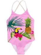 Mc2 Saint Barth Kids Tropical Print Swimsuit - Pink