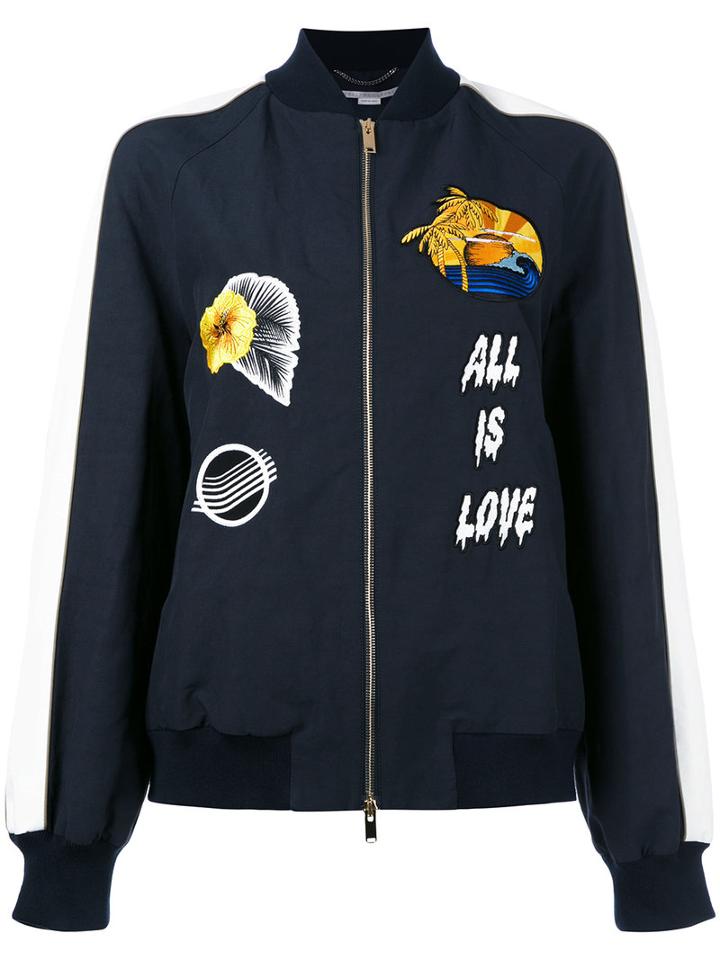 Stella Mccartney - Patch Bomber Jacket - Women - Cotton/linen/flax/polyamide - 44, Blue, Cotton/linen/flax/polyamide