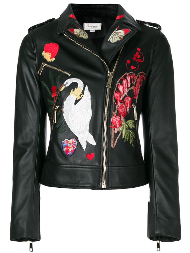 Temperley London Embroidered Patch Biker Jacket - Black