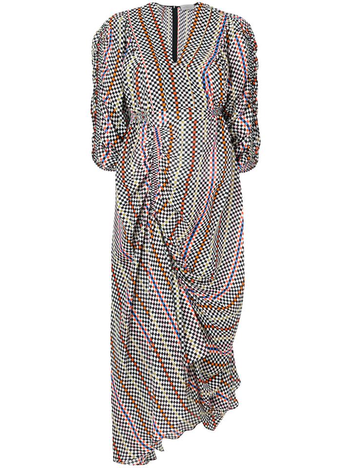 Preen By Thornton Bregazzi Checkerboard Gathered Detail Dress -