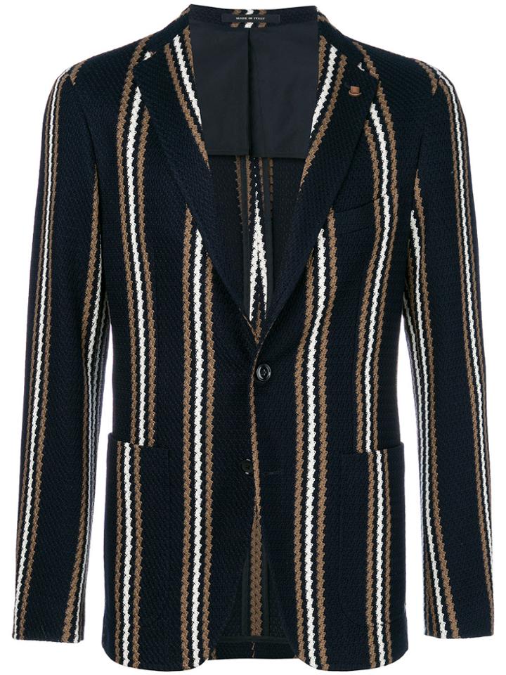 Tagliatore Striped Single Breasted Blazer - Blue