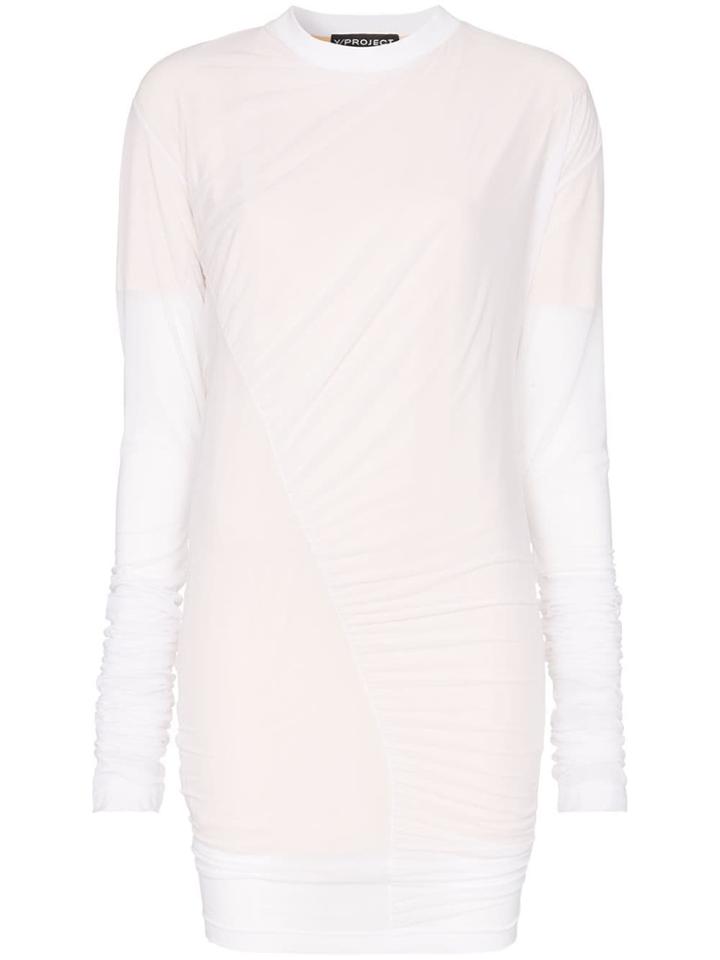Y / Project Sheer Layered Ruched Top - White