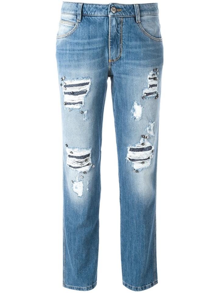 Ermanno Scervino Distressed Jeans, Women's, Size: 42, Blue, Cotton/polyamide/spandex/elastane/glass
