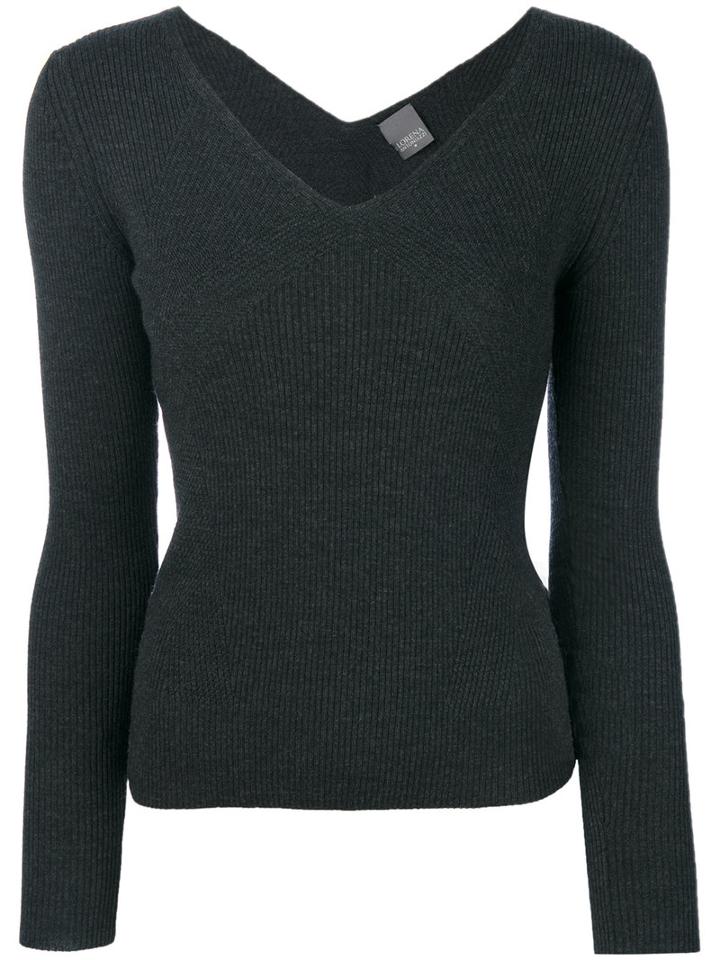 Lorena Antoniazzi - Ribbed V-neck Top - Women - Virgin Wool - 42, Grey, Virgin Wool