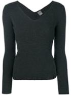 Lorena Antoniazzi - Ribbed V-neck Top - Women - Virgin Wool - 42, Grey, Virgin Wool