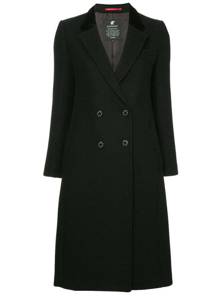 Loveless Double-breasted Flared Coat - Black