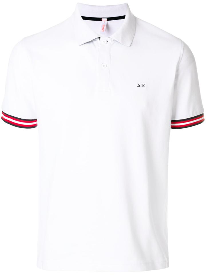 Sun 68 Contrast Striped Trim Polo Shirt - White