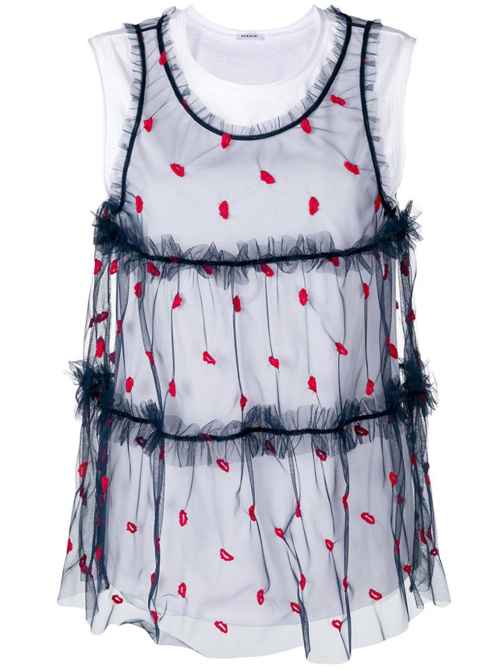 P.a.r.o.s.h. Lips Embroidered Sheer Top - Blue
