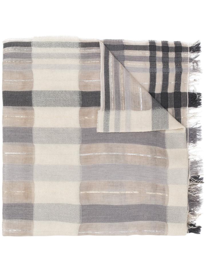Fabiana Filippi Frayed Hem Checked Scarf - Nude & Neutrals