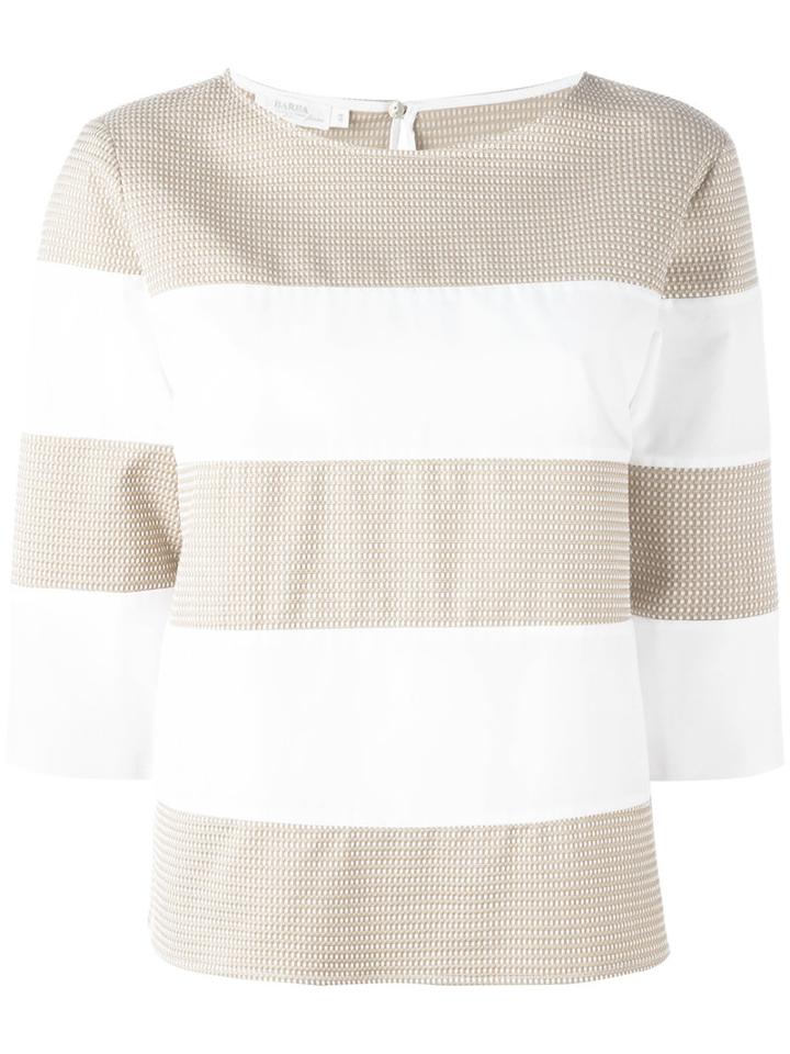 Barba Striped Three-quarter Sleeve Top, Women's, Size: 46, White, Cotton