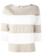 Barba Striped Three-quarter Sleeve Top, Women's, Size: 46, White, Cotton