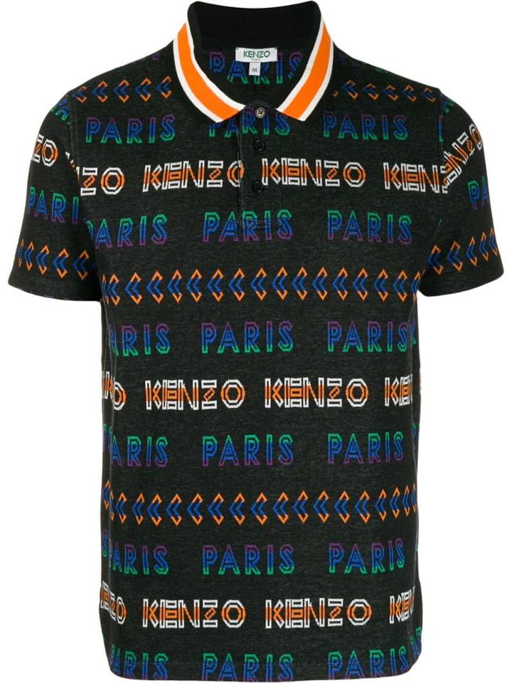 Kenzo Jacquard Logo Knitted Polo Shirt - Black