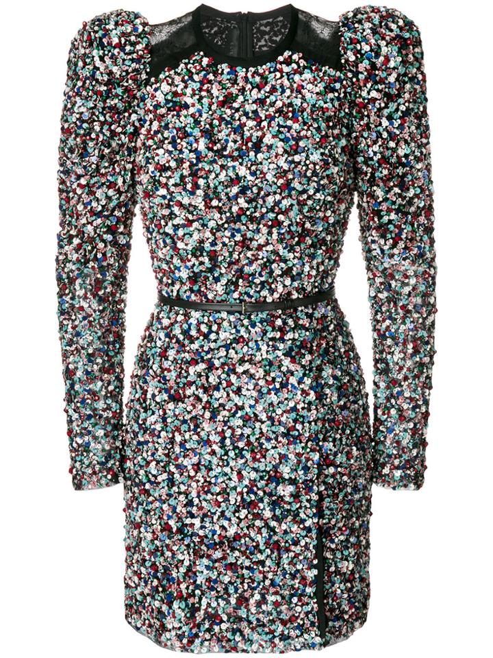 Elie Saab Lace Insert Sequin Dress With Padded Shoulders - Multicolour