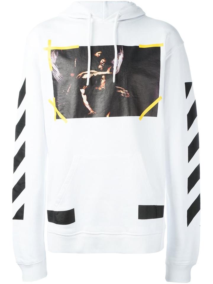 Off-white Printed Hoodie, Men's, Size: Small, White, Cotton