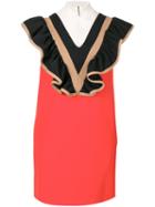 Msgm - High Neck Frilled Dress - Women - Cotton/polyamide/polyester/spandex/elastane - 40, Red, Cotton/polyamide/polyester/spandex/elastane