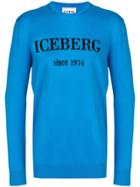 Iceberg Logo Print Slim Fit Jumper - Blue