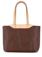 Etro Boxy, Paisley Print Tote Bag With Tan Handles, Women's, Calf Leather