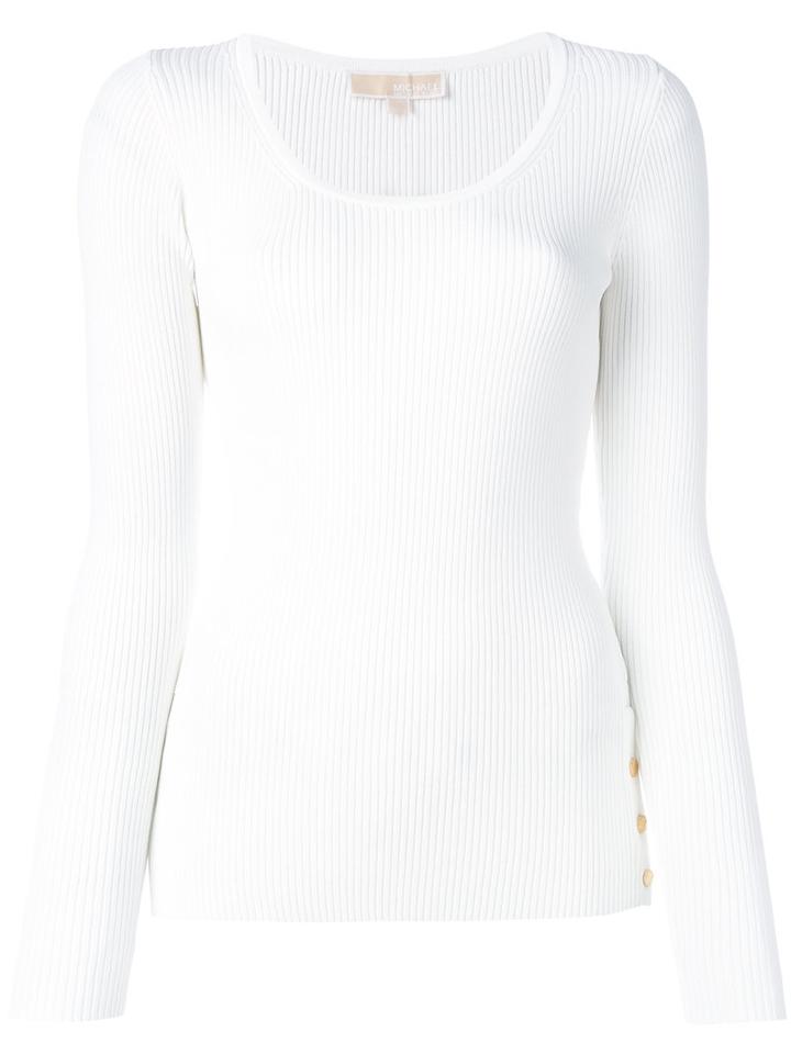 Michael Michael Kors - Ribbed Long Sleeve Top - Women - Nylon/viscose - Xs, White, Nylon/viscose
