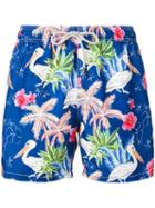 Mc2 Saint Barth - Floral Print Swim Shorts - Men - Polyamide/polyester/spandex/elastane - M, Blue, Polyamide/polyester/spandex/elastane
