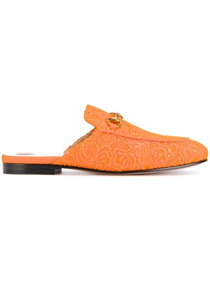Gucci Orange Princetown Lace Mules - Yellow