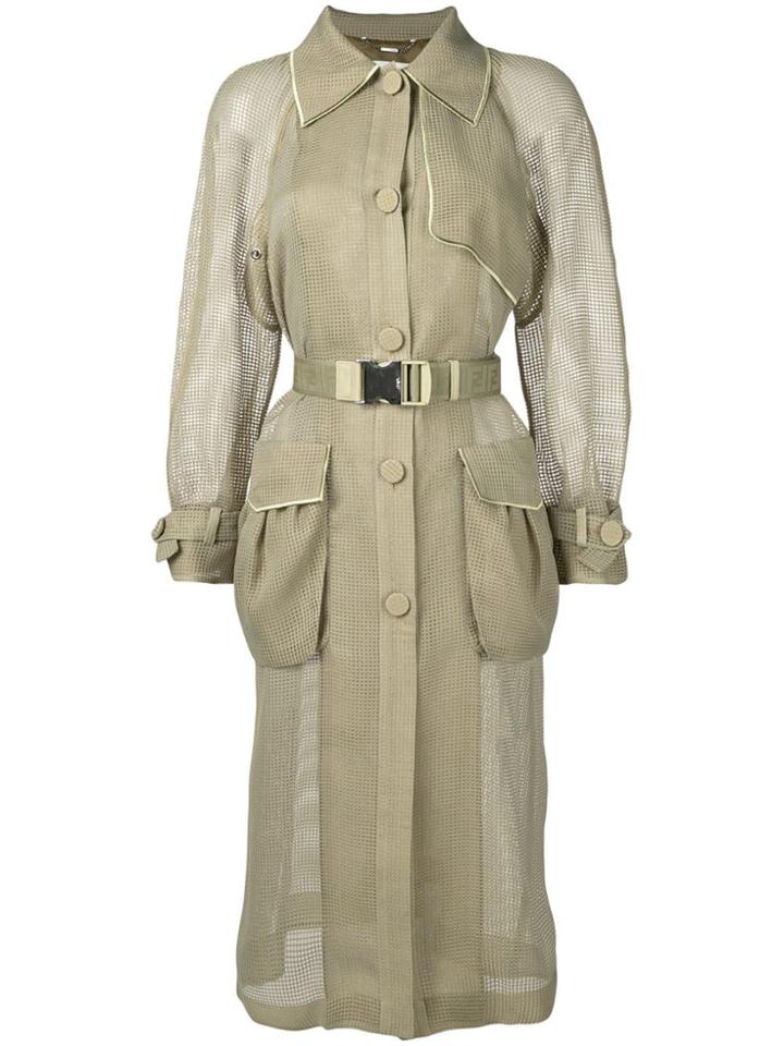 Fendi Perforated Belted Trench Coat - Green