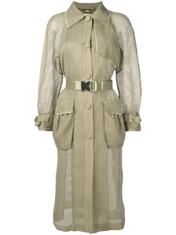 Fendi Perforated Belted Trench Coat - Green