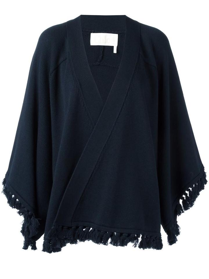 Chloé Tassel Trim Cardigan, Women's, Size: Xs, Blue, Cotton/wool