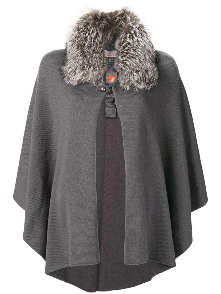 D.exterior Faux Fur Collar Cape - Grey