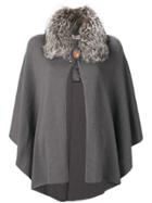 D.exterior Faux Fur Collar Cape - Grey