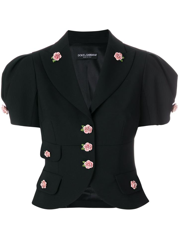 Dolce & Gabbana Rose Embellished Cropped Jacket - Black