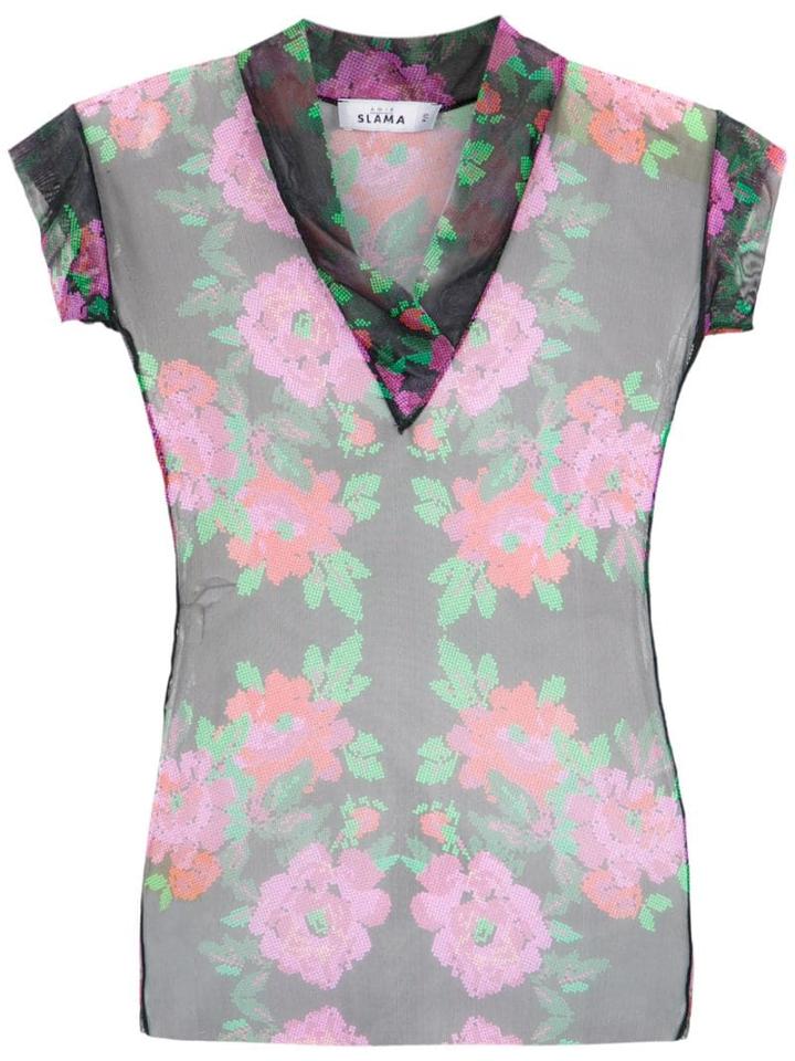 Amir Slama Floral Tulle Blouse - Preto