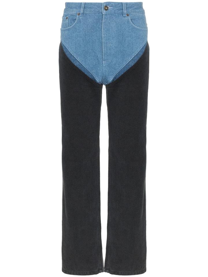 Y / Project Two-tone Reconstructed Denim Straight Leg Jeans - Black