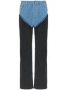 Y / Project Two-tone Reconstructed Denim Straight Leg Jeans - Black