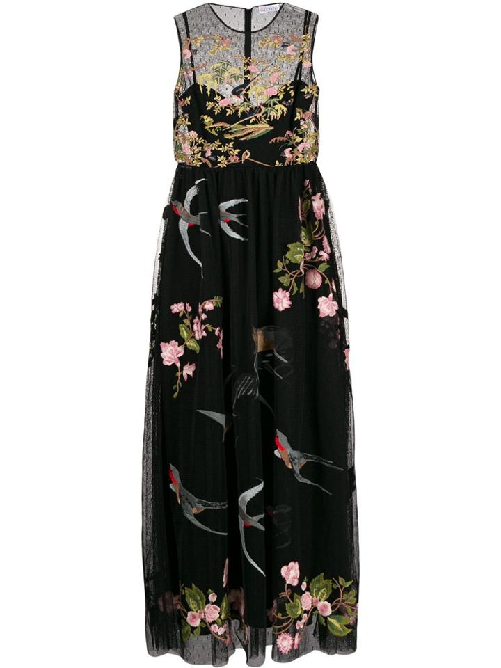 Red Valentino Embroidered Tulle Midi Dress - Black