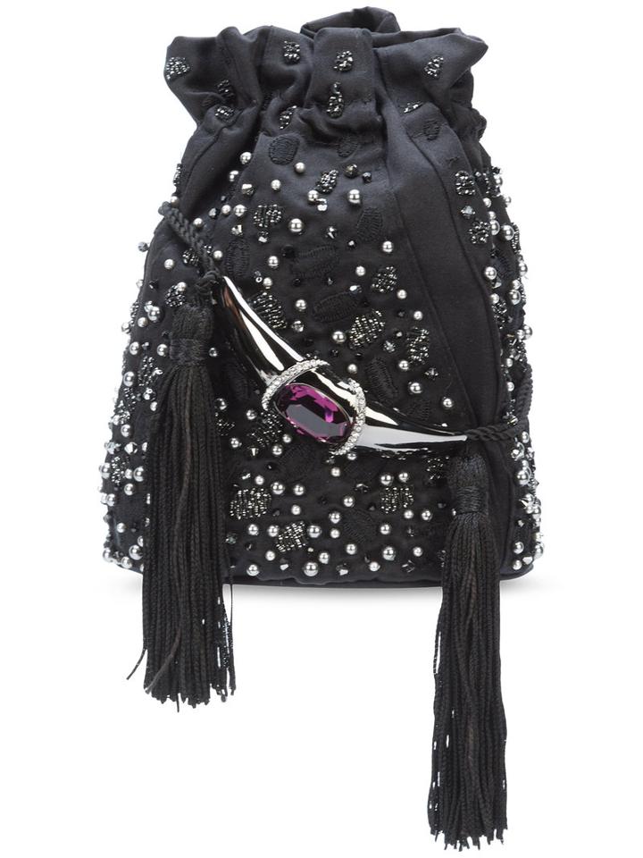 Khirma Eliazov - Khirma X Swarovski Embroidered Bucket Crossbody Bag - Women - Calf Leather/silk Satin - One Size, Black, Calf Leather/silk Satin