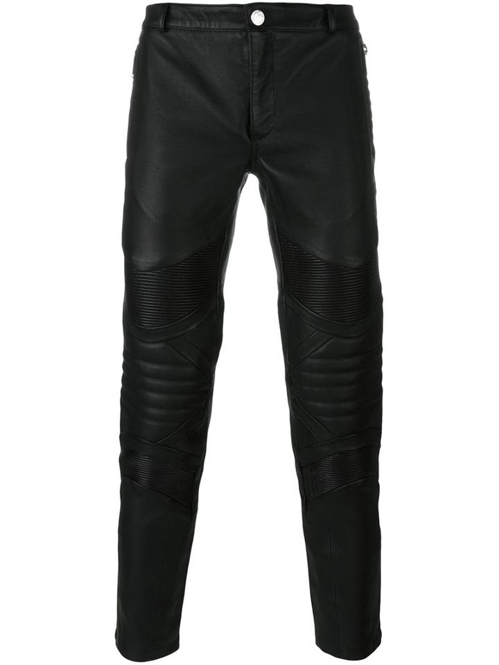 Les Hommes Panelled Biker Trousers, Men's, Size: 52, Black, Leather/viscose