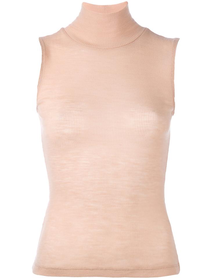 T By Alexander Wang Sheer Ribbed Sleeveless Turtleneck, Women's, Size: Medium, Pink/purple, Wool